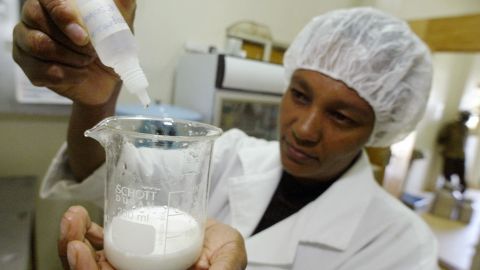 Camel milk is tested for impurities in Kenya where the drink is also gaining popularity.