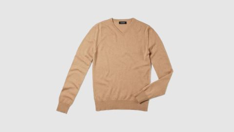<a href="https://naadam.co/products/the-essential-75-cashmere-sweater-camel" target="_blank" target="_blank"><strong>Naadam The Essential $75 Cashmere V-Neck Sweater ($75; naadam.com) </strong></a>