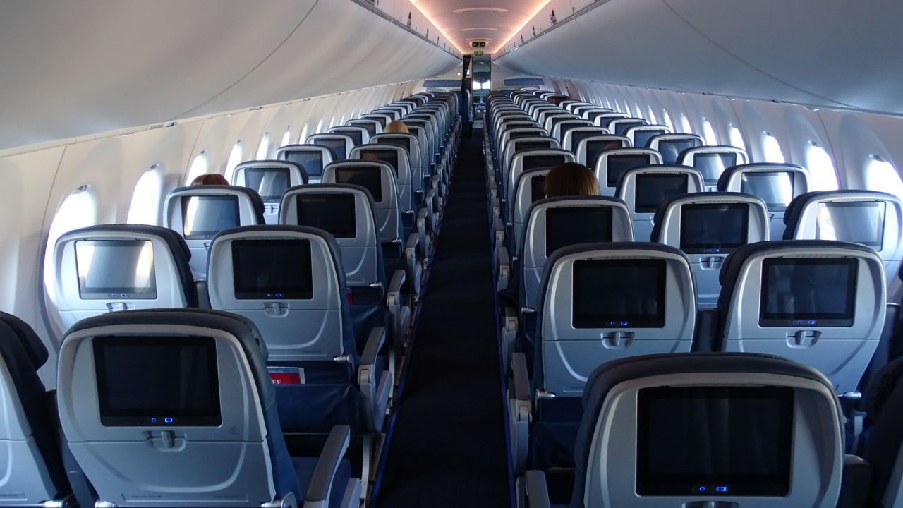 Delta's new A220 seats 109 passengers in three classes -- all with seat-back in-flight entertainment screens.