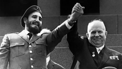 Fidel Castro, pictured left, and Soviet leader Nikita Khrushchev during a four-week official visit to Moscow in May 1963.