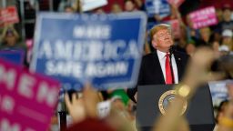 ERIE, PA - OCTOBER 10: U.S. President Donald Trump speaks to supporters at a rally at the Erie Insurance Arena on October 10, 2018 in Erie, Pennsylvania. This was the second rally hosted by the president this week, including one in Iowa yesterday.  (Photo by Jeff Swensen/Getty Images)