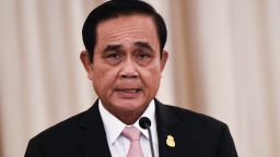 Thai Prime Minister Prayut Chan-O-Cha speaks during a joint press conference with his Malaysian counterpart at the Government House in Bangkok on October 24, 2018. - Malaysia's new leader Mahathir Mohamad met his Thai counterpart on October 24  in his first visit to his northern neighbour as hopes rise that he can help prospects for peace in Thailand's violence-scarred south. (Photo by LILLIAN SUWANRUMPHA / AFP)        (Photo credit should read LILLIAN SUWANRUMPHA/AFP/Getty Images)