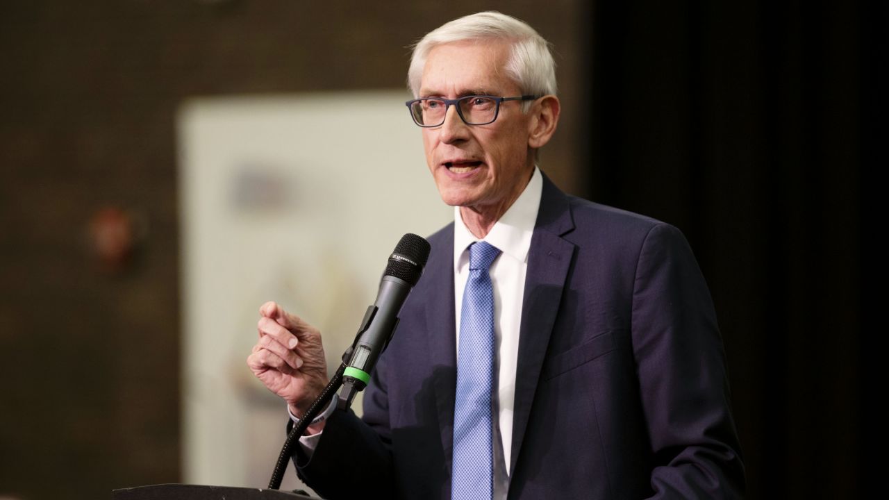 Tony Evers, Democratic nominee for governor of Wisconsin, speaks during a campaign rally for Democratic candidates in Milwaukee, Wisconsin, U.S., on Monday, Oct. 22, 2018. Senator Bernie Sanders visited Wisconsin as part of a nine-state swing with to give a boost to progressive candidates ahead of the November 6 midterm elections.