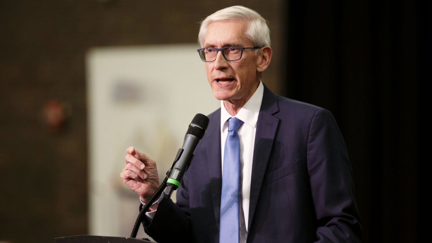 Tony Evers, then-Democratic nominee for governor of Wisconsin, speaks during a campaign rally in Milwaukee on Monday, October 22, 2018. 
