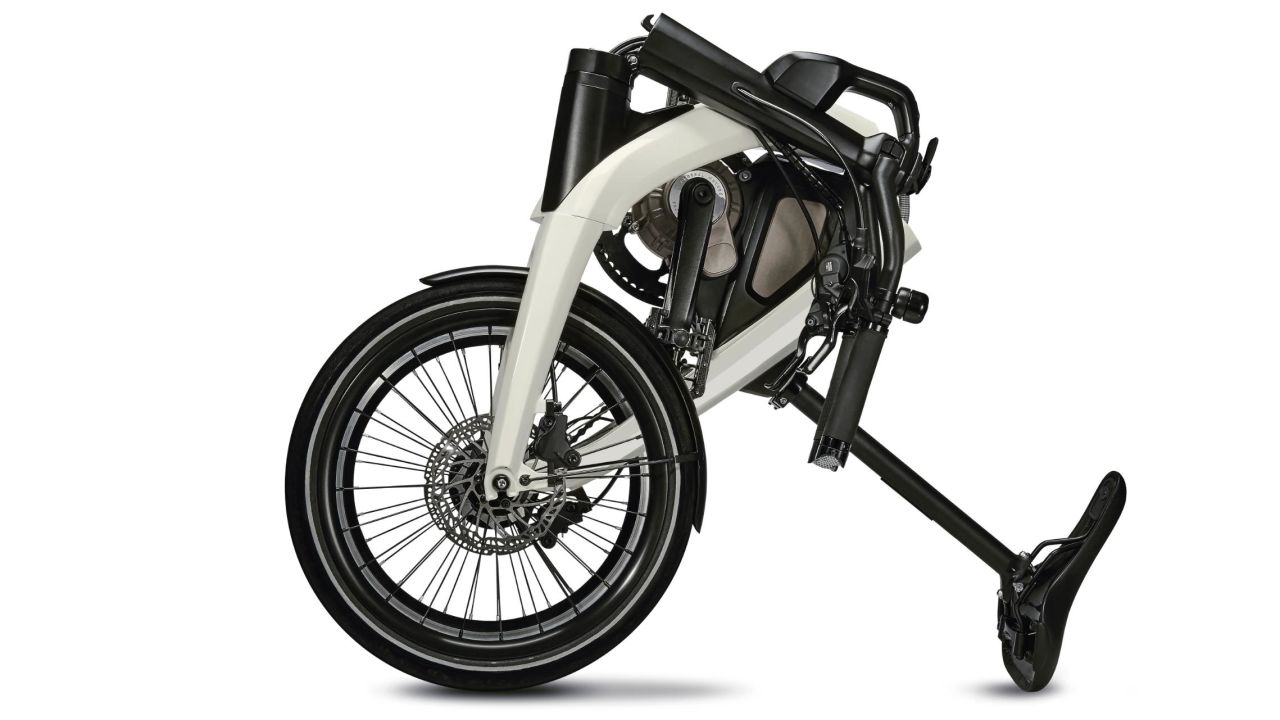 One of the new GM e-bikes is is foldable for easy storage.