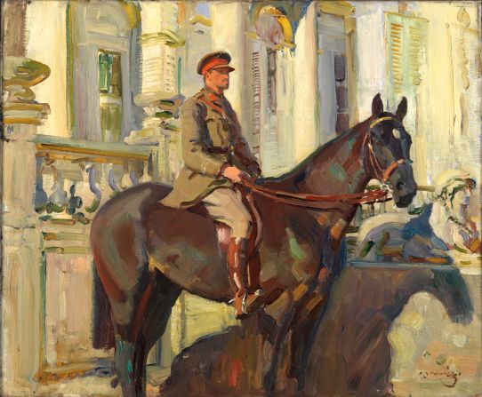 The Munnings exhibition will feature over 40 original paintings from his time with the Canadian Expeditionary Force during WW1. This is a painting of Captain Prince Antoine of Orleans and Braganza.