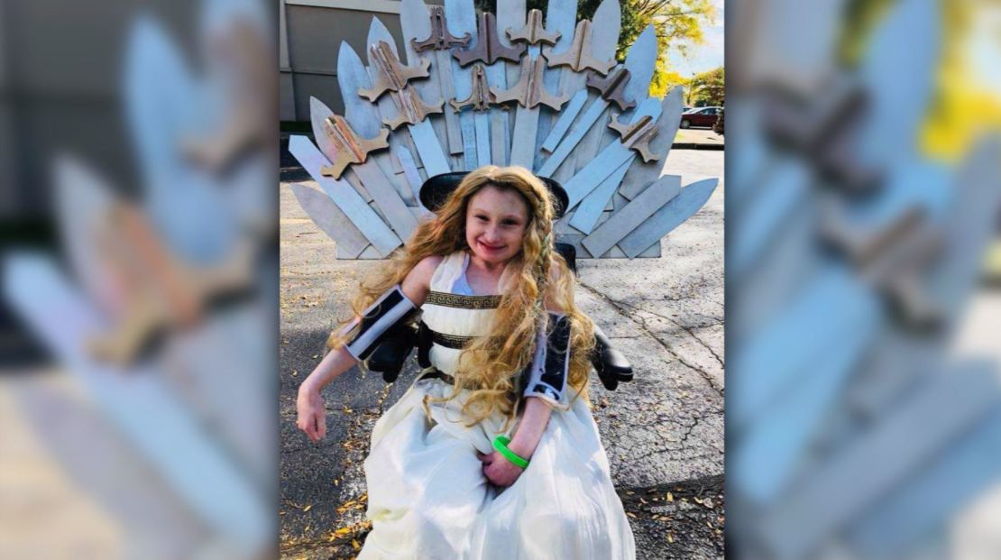 To represent a strong female fictional character, Julia dressed up as Daenerys Targaryen from "Game of Thrones." The wheelchair was made into a throne. 