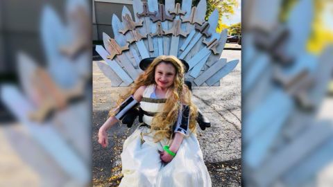 To represent a strong female fictional character, Julia dressed up as Daenerys Targaryen from "Game of Thrones." The wheelchair was made into a throne. 