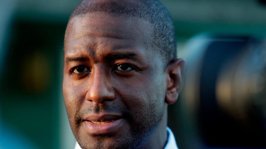 Democratic gubernatorial candidate Andrew Gillum is interviewed Monday, Aug. 13, 2018, in the Liberty City neighborhood of Miami. Gillum spoke with residents about gun violence and quality of life in this inner city neighborhood. (AP Photo/Lynne Sladky)