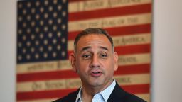 California Democratic candidate for the 39th Congressional District Gil Cisneros speaks at a Veterans luncheon at campaign headquarters in Fullerton, South East of Los Angeles, California on October 11, 2018. - Cisneros, a former Lieutenant Commander, is running against Repuplican candidate Young Kim in a race to represent California's 39th Congressional District. 