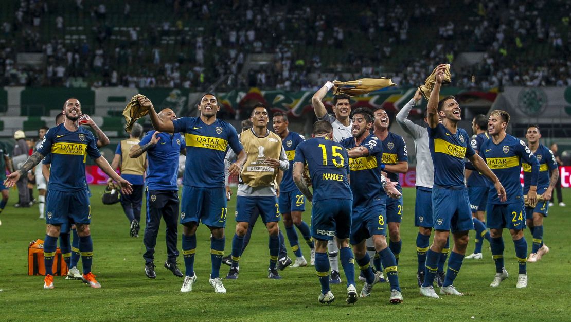 Boca Junior players celebrate after defeating Palmeiras.