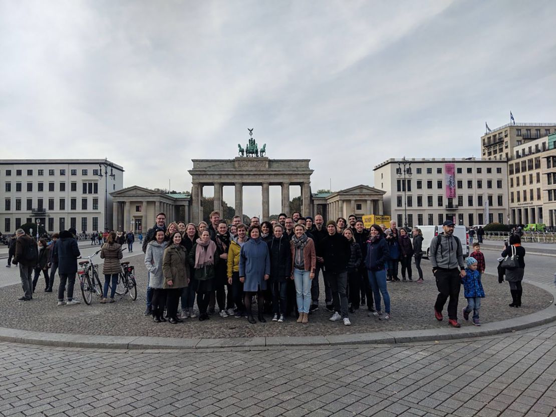 Workers in Berlin braved cold temperatures to walk out in solidarity with employees around the world.