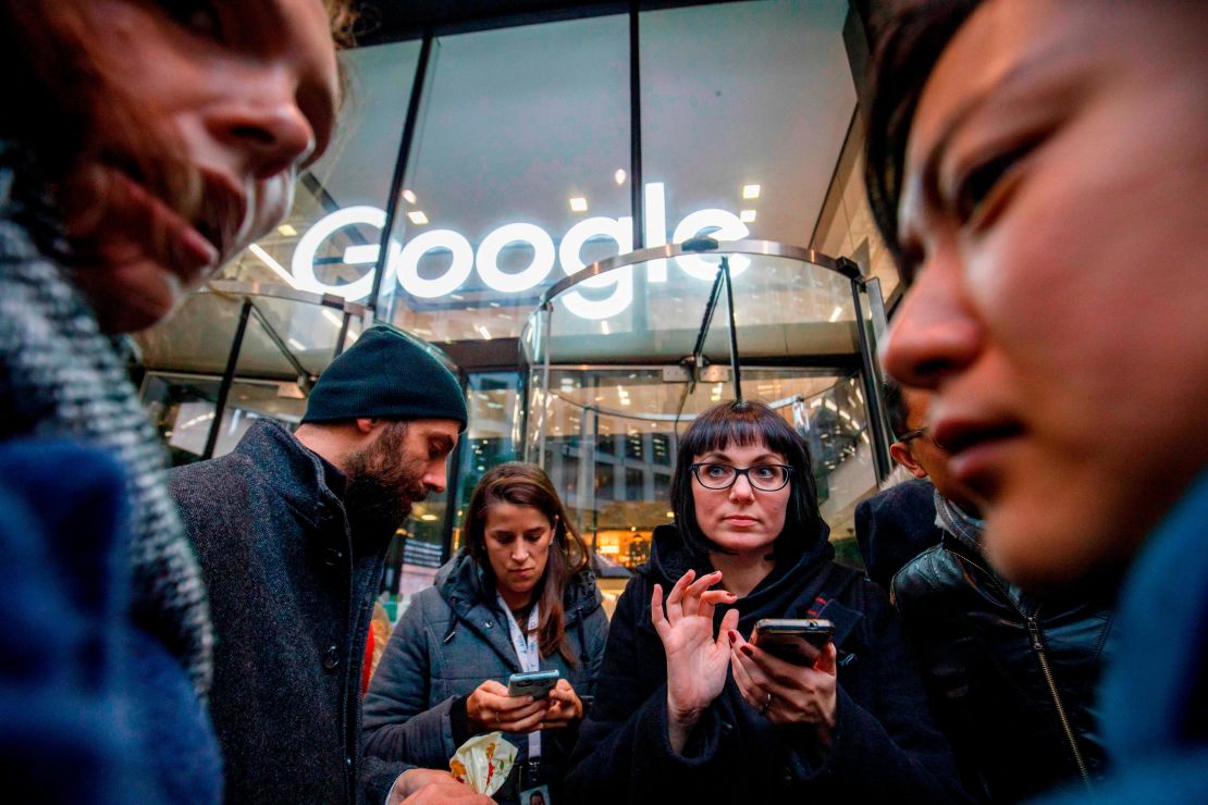A Google Walkout For Real Change account that sprang up on Twitter on October 31 called for employees and contractors to leave their workplaces at 11:10 a.m. local time around the world on Thursday.  In London, dozens of workers participated in the protest.
