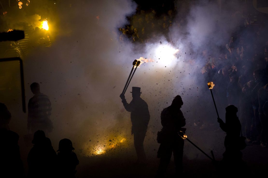 The six Lewes bonfire societies all wear different traditional costumes.