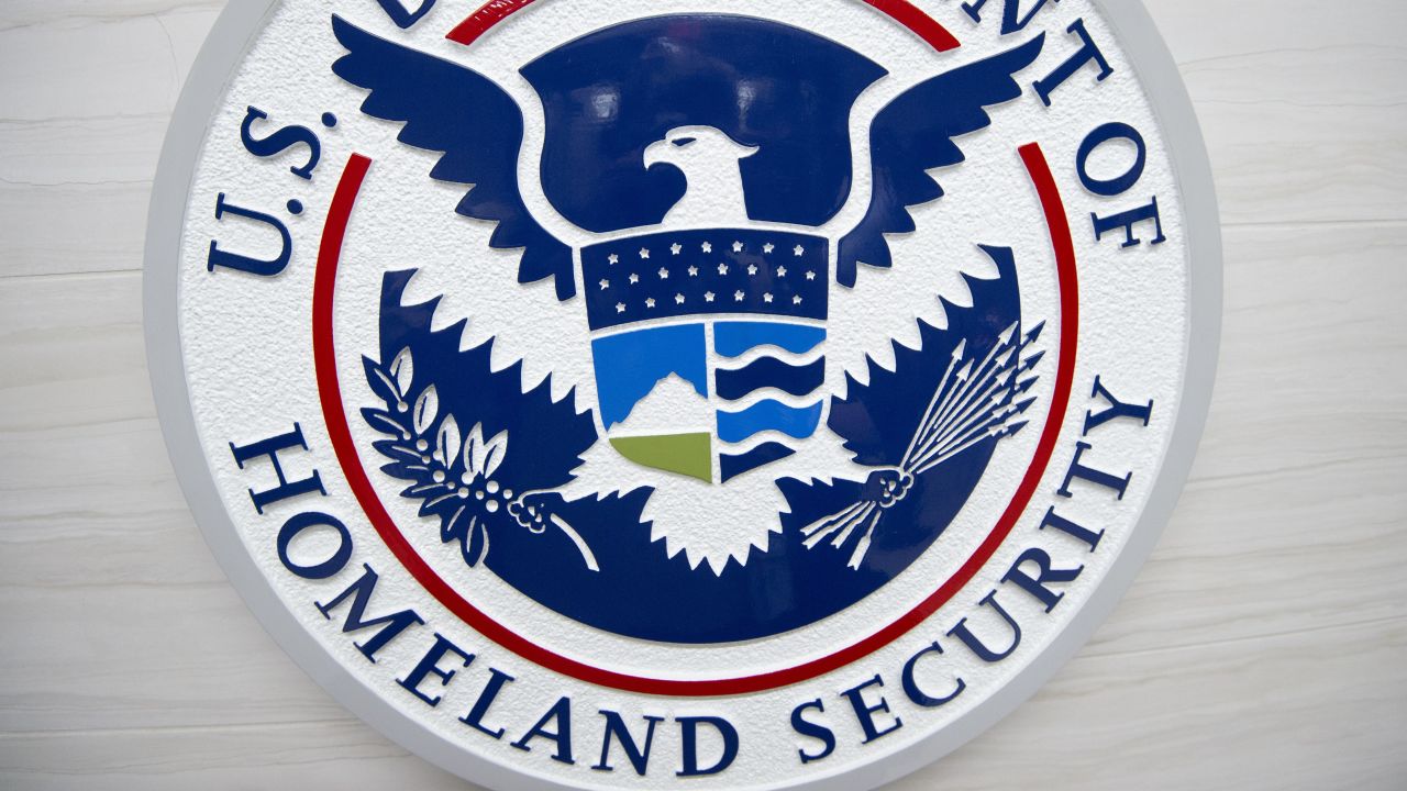 The Department of Homeland Security logo is seen at the new ICE Cyber Crimes Center expanded facilities in Fairfax, Virginia July 22, 2015. 