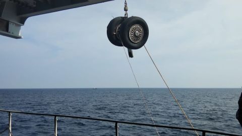 A wheel from the crashed Lion Air flight was pulled from the sea by Indonesian authorities on Friday.