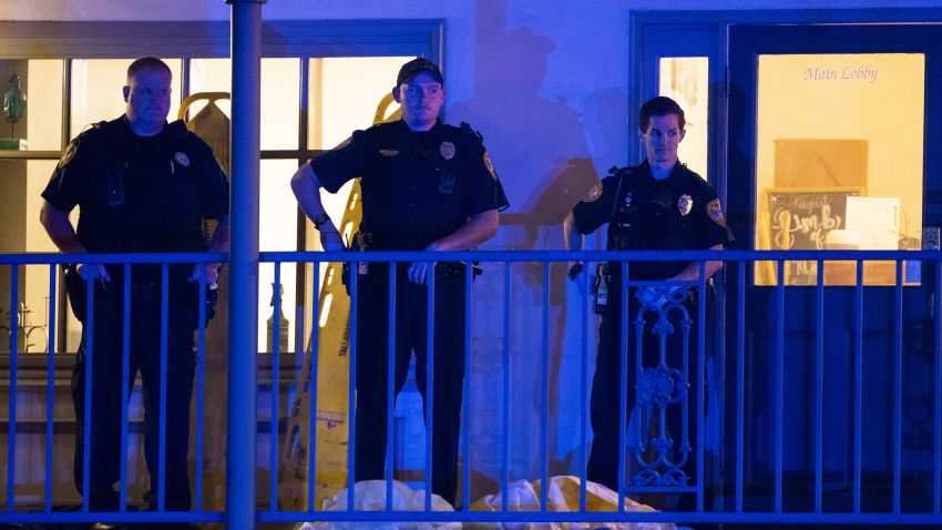 TALLAHASSEE, FL - NOVEMBER 02: Tallahassee Police officers are stationed outside the HotYoga Studio after a gunman killed one person and injured several others inside on November 2, 2018 in Tallahassee, Florida. The gunman also died from what appears a self inflicted gunshot wound according to police.   (Photo by Mark Wallheiser/Getty Images)