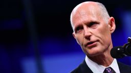 Florida Governor Rick Scott addresses the Chiefs of Police (IACP) annual convention at the Orange County Convention Center in Orlando, Florida on October 8, 2018. (Photo by MANDEL NGAN / AFP)        (Photo credit should read MANDEL NGAN/AFP/Getty Images)