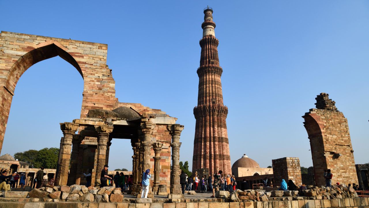 <strong>Qutb Minar:</strong> The tower at Qutb Minar has five distinct parts, with different styles and materials used as sections were added. It's 73 meters (240 feet tall), and you can visit from sunrise to sunset.