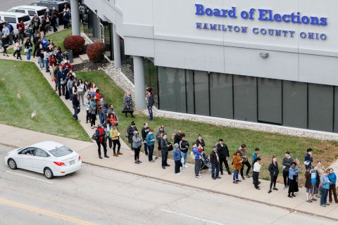 Early voters wait in line in Cincinnati on Sunday, November 4.