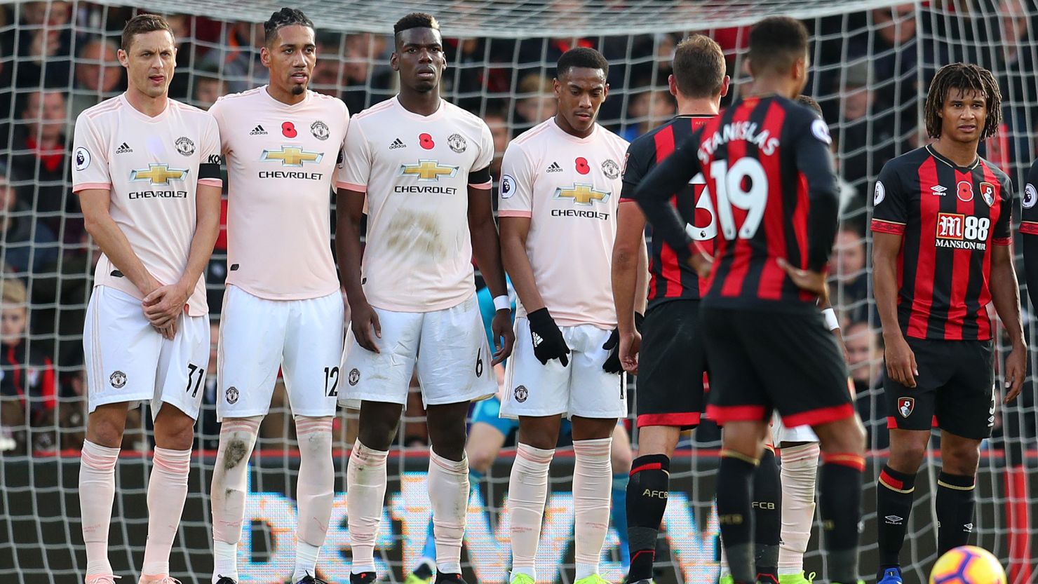 Nemanja Matic (left) opted not to wear a poppy as Manchester United beat Bournemouth on Saturday. 