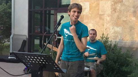 Batchelder sings at a Special Olympics event in Marlborough, Massachusetts, in August 2017.