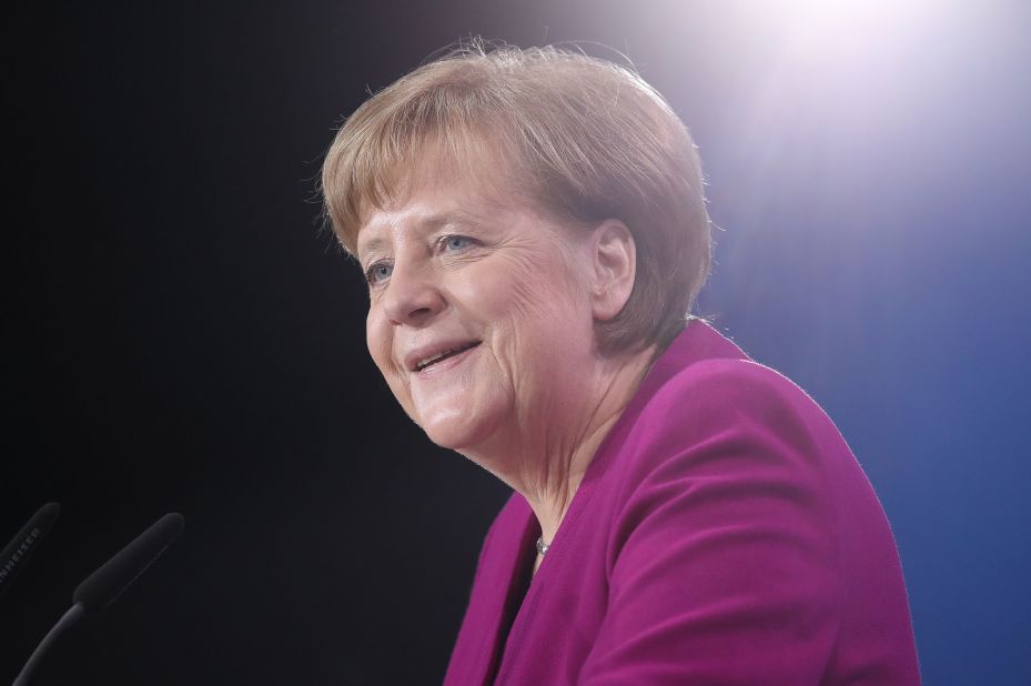 German Chancellor Angela Merkel speaks to delegates of her political party, the Christian Democratic Union, in 2018.