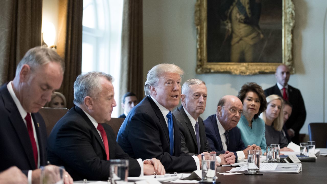 US President Donald Trump speaks to the press during a Cabinet meeting at the White House on December 6, 2017 in Washington, D.C.