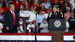Television personality Sean Hannity, right, speaks as President Donald Trump listens during a campaign rally Monday, November 5, in Cape Girardeau, Mo.