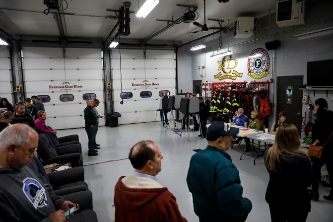 Voters line up at Fire Station 43 in Carmel, Indiana.