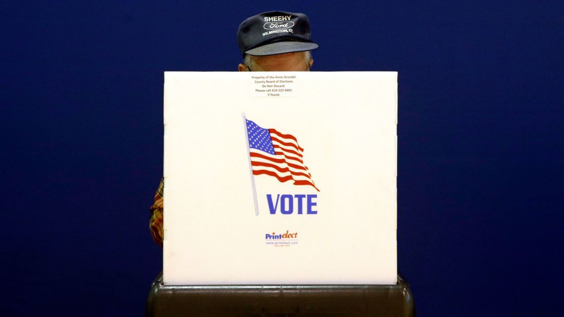 A voter fills out a ballot in Pasadena, Maryland.