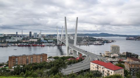 A file photo of Vladivostok's bridge across the Zolotoy Rog Bay. Investigators from the city are looking into the reports of captured whales.