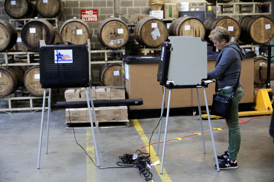 Yvette Pryor casts her vote at the Half Acre Brewery in Chicago.