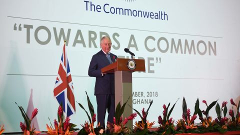Britain's Prince Charles addresses a young entrepreneurs event Monday in Accra, Ghana.