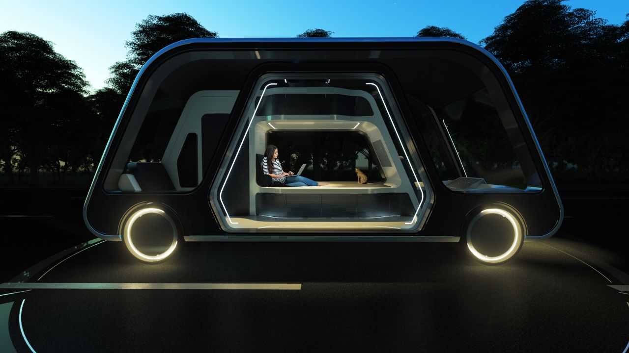 <strong>Autonomous Travel Suite: </strong>A hybrid design which combines a hotel room with a self-driving vehicle, the Autonomous Travel Suite (ATS) comes in a range of sizes designed to accommodate solo travelers, couples or families. You can even bring your cat.