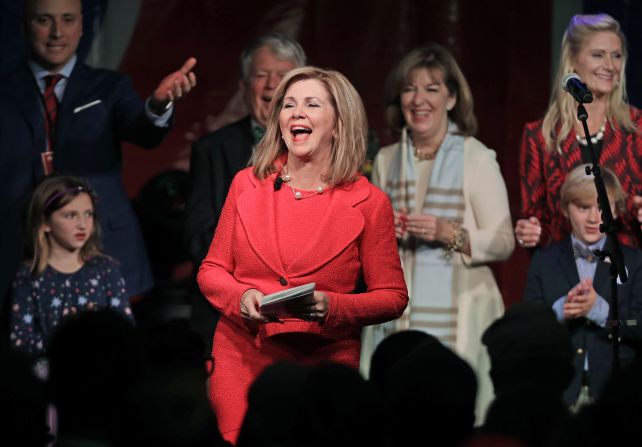 US Rep. Marsha Blackburn, a Republican from Tennessee, speaks to her supporters in Franklin, Tennessee, <a href="index.php?page=&url=https%3A%2F%2Fwww.cnn.com%2F2018%2F11%2F06%2Fpolitics%2Ftennessee-senate-marsha-blackburn%2F" target="_blank">after she was projected to win a US Senate seat.</a> She will be the state's first-ever female senator.