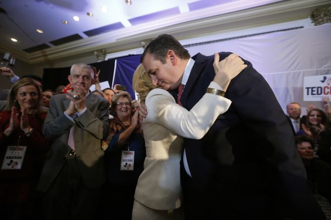 US Sen. Ted Cruz is embraced by his wife, Heidi, at his election-night party in Houston. The Republican <a href="index.php?page=&url=https%3A%2F%2Fwww.cnn.com%2F2018%2F11%2F06%2Fpolitics%2Ftexas-senate-ted-cruz%2Findex.html" target="_blank">defeated his Democratic challenger,</a> Beto O'Rourke, CNN projects.