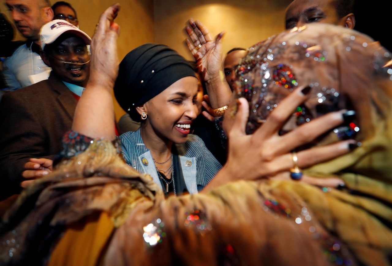 Democratic congressional candidate Ilhan Omar is greeted by her mother-in-law at an election-night party in Minneapolis. Omar and Michigan's Rashida Tlaib are <a href="https://www.cnn.com/2018/11/06/politics/first-muslim-women-congress/index.html" target="_blank">the first Muslim women to be elected to Congress.</a>