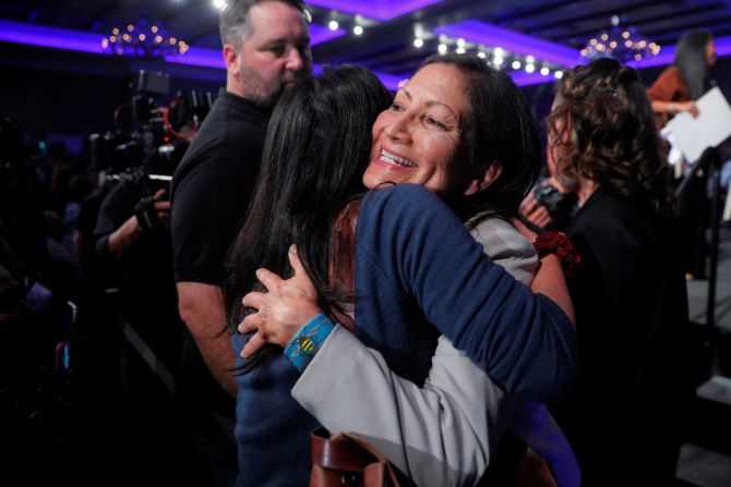 Congressional candidate Deb Haaland hugs a supporter in Albuquerque, New Mexico, after winning her race. Haaland and Kansas' Sharice Davids are <a  target="_blank">the first Native American women to be elected to Congress.</a>