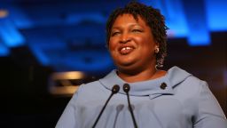 Democratic candidate Stacey Abrams  speaks to the crowd of supporters announcing they will wait till the morning for results of the midterms election at the Hyatt Regency in Atlanta, Georgia, Wednesday, November 7, 2018. 