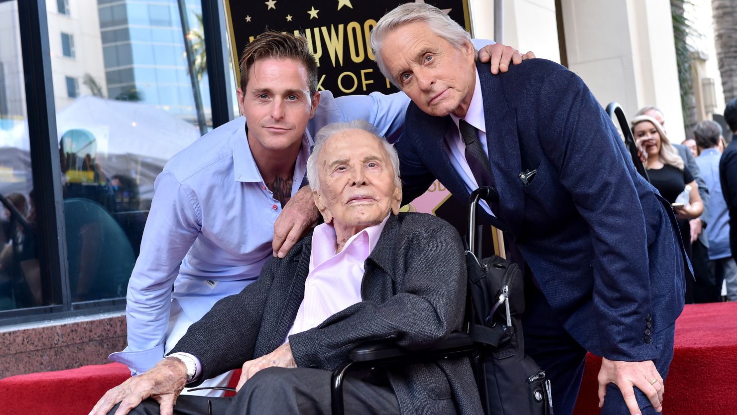 Cameron Douglas, Kirk Douglas and Michael Douglas attend the ceremony honoring Michael Douglas with star on the Hollywood Walk of Fame on November 06, 2018 in Hollywood, California. 