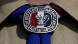 A file photo of the Eagle Scout badge, the highest rank of the Boy Scouts of America, which the organization opened to girls in 2017.