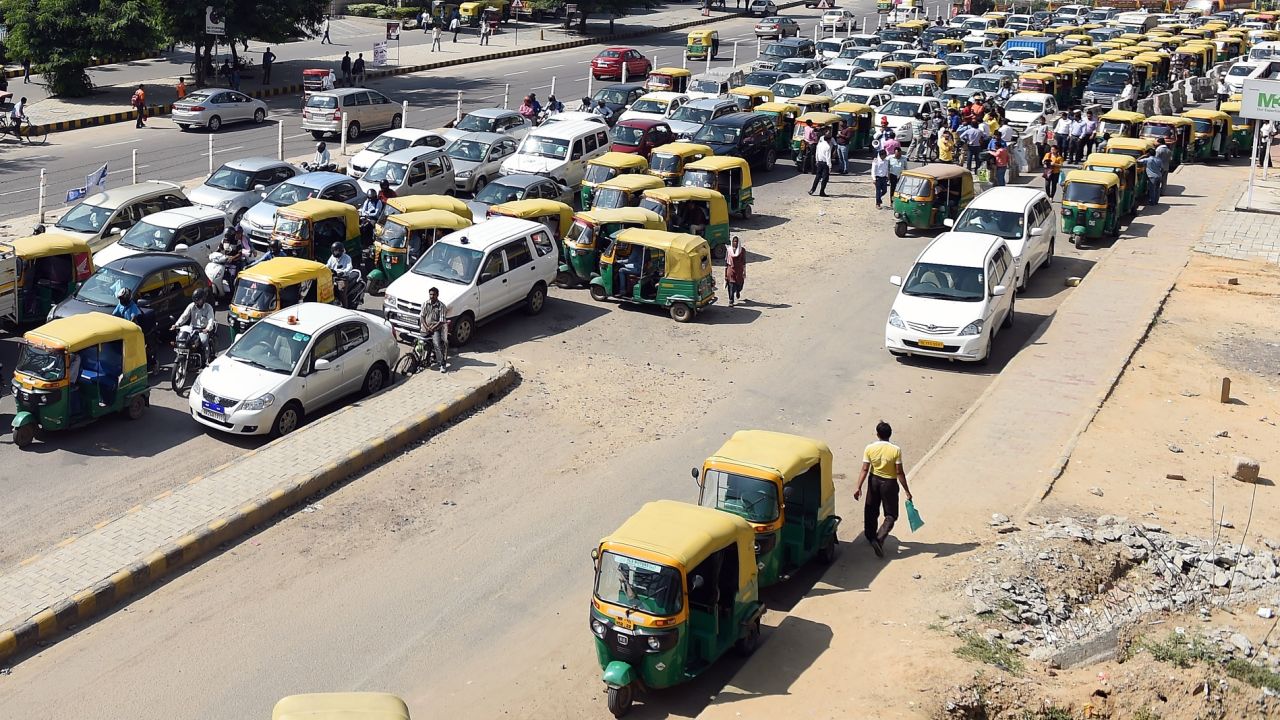 Traffic jams in Delhi are a routine occurrence, even on days with clean air.