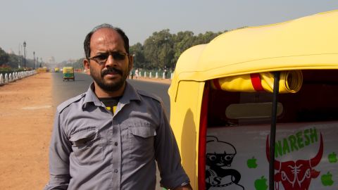 Naresh Kumar Rana spends up to ten hours a day exposed to Delhi's harmful air during the winter months.