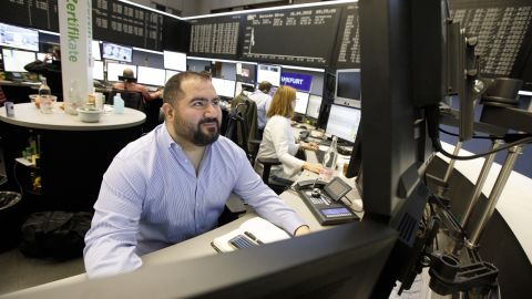 Traders at the Frankfurt Stock Exchange. Germany's DAX index gained more than 1% on Wednesday. 