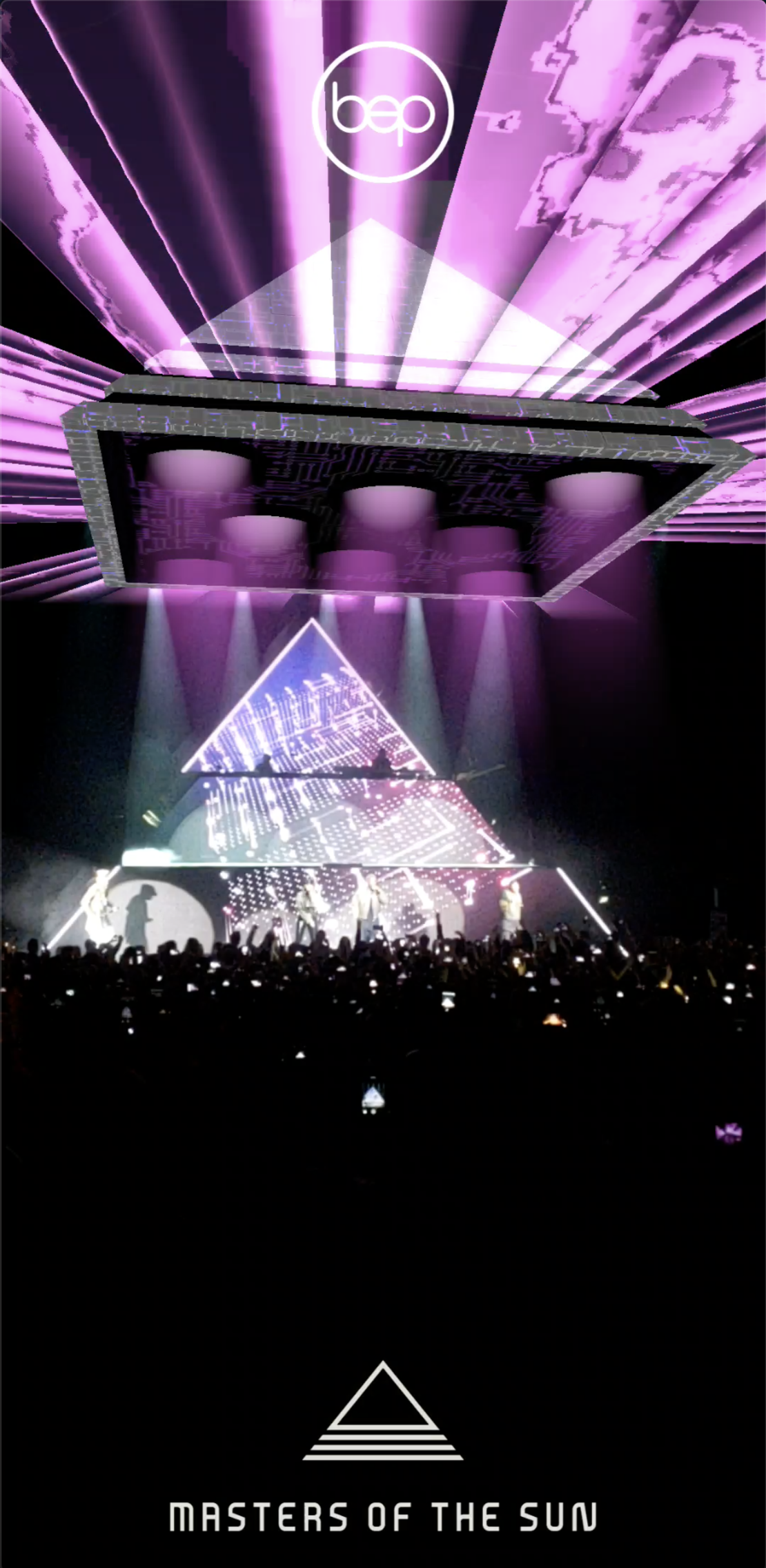 With and app specially designed for the Black Eyed Peas Masters of the Sun tour, viewers can add augmented reality graphics to the finale. 