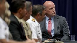 WASHINGTON, DC - AUGUST 29:  Department of Justice Chief of Staff Matt Whitaker (R) participates in a round table event with the Joint Interagency Task Force - South (JIATF-S) foreign liaison officers at the Department of Justice Kennedy building August 29, 2018 in Washington, DC. Based in Key West, Florida, the JIATF-S  is tasked with stopping the flow of illicit drugs with the cooperation of other agencies and international partners, including Brazil, Canada, Chile, Colombia, Dominican Republic, Ecuador, El Salvador, France, Honduras, Mexico, the Netherlands, Panama, Peru, Spain, Trinidad and Tobago and the United Kingdom.  (Photo by Chip Somodevilla/Getty Images)