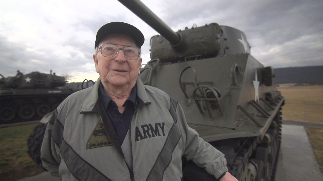 Smoyer with a US tank from World War II. German tanks had Americans outgunned, but Smoyer destroyed a feared German tank during a legendary battle.