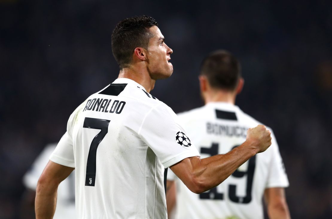 Cristiano Ronaldo celebrates scoring against Manchester United.