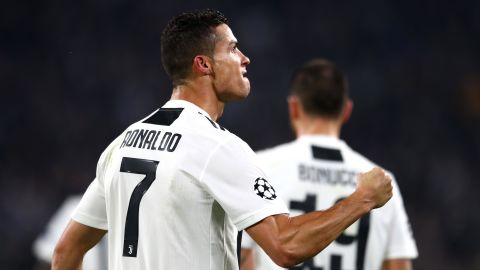 Cristiano Ronaldo celebrates scoring against Manchester United.
